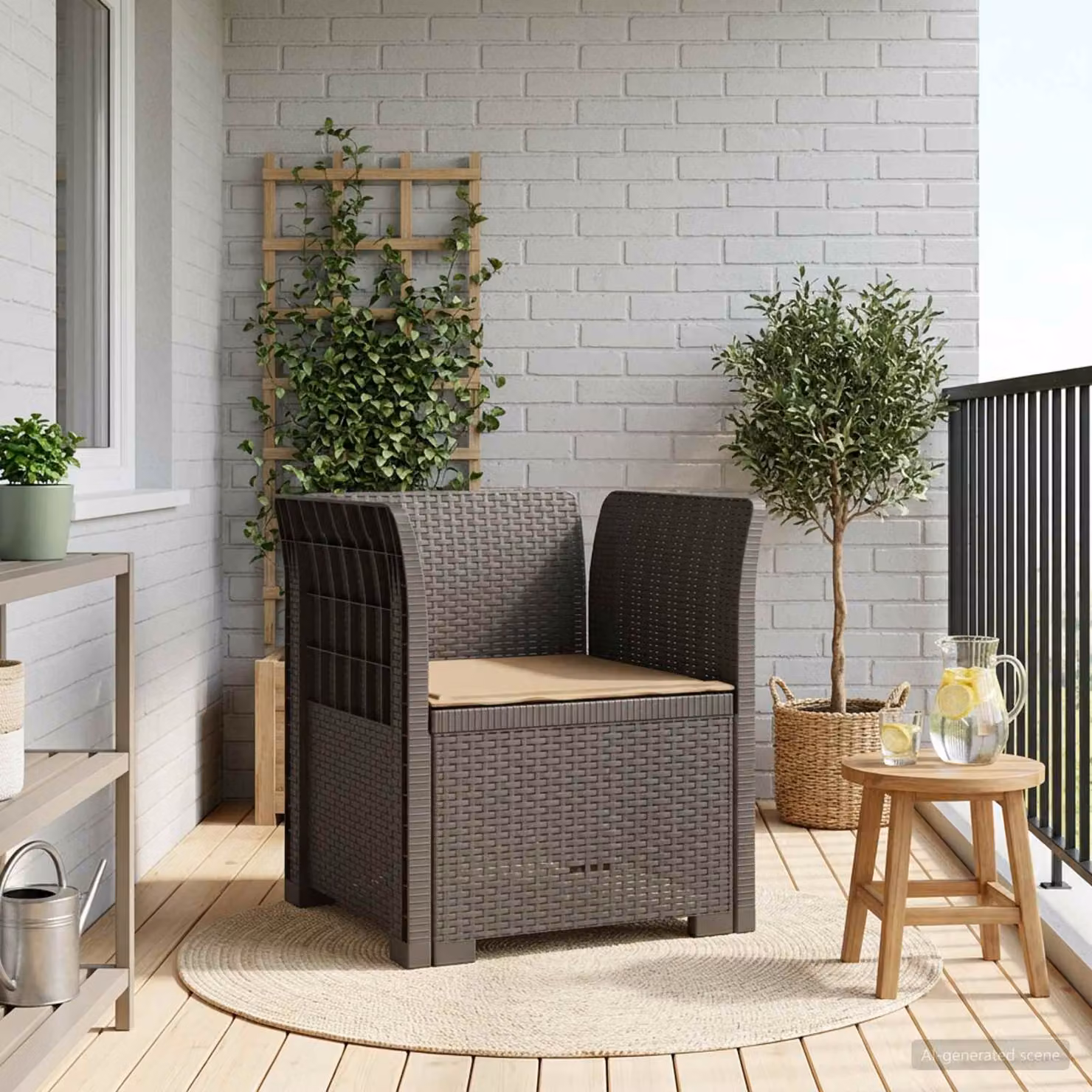 Poltrona a 1 Posto con Cuscino vidaXL in Effetto Rattan Grigio Chiaro