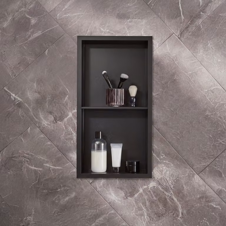 Nicchia Doccia a Muro per Bagno - 340mm x 640mm - Rettangolare con Mensola Portaoggetti - Nera