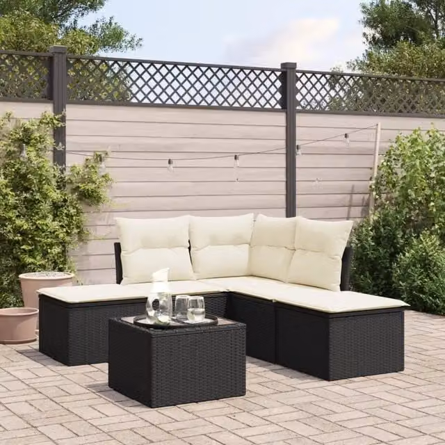 Set Divano da Giardino 6 pz con Cuscini Nero in Polyrattan 3249565