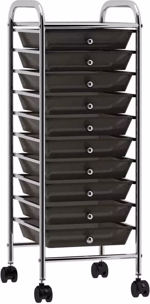 The Living Store Carrello a cassetti con 10 cassetti in plastica nera