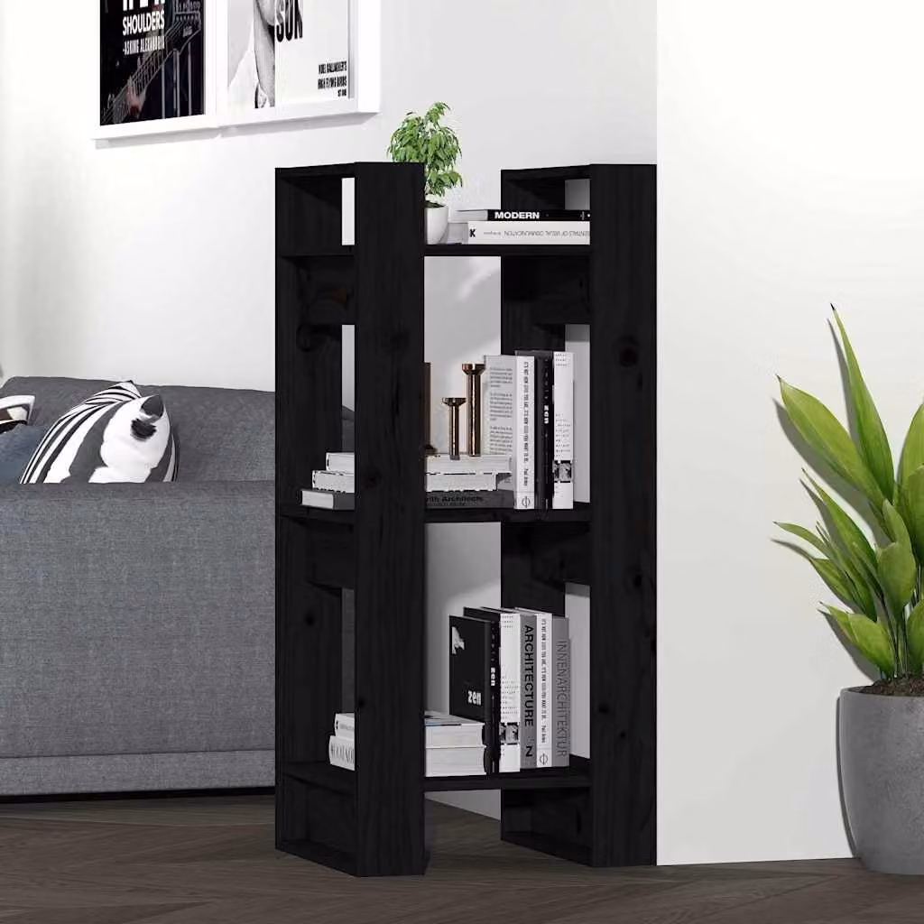 Libreria/Divisorio vidaXL in Legno Massello di Pino Nero Opaco L: 41 cm, P: 35 cm, H: 91 cm