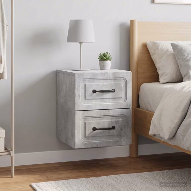 Set di 2 comodini sospesi vidaXL in stile moderno, colore grigio cemento, L 34,5 cm x P 33 cm x H 40 cm