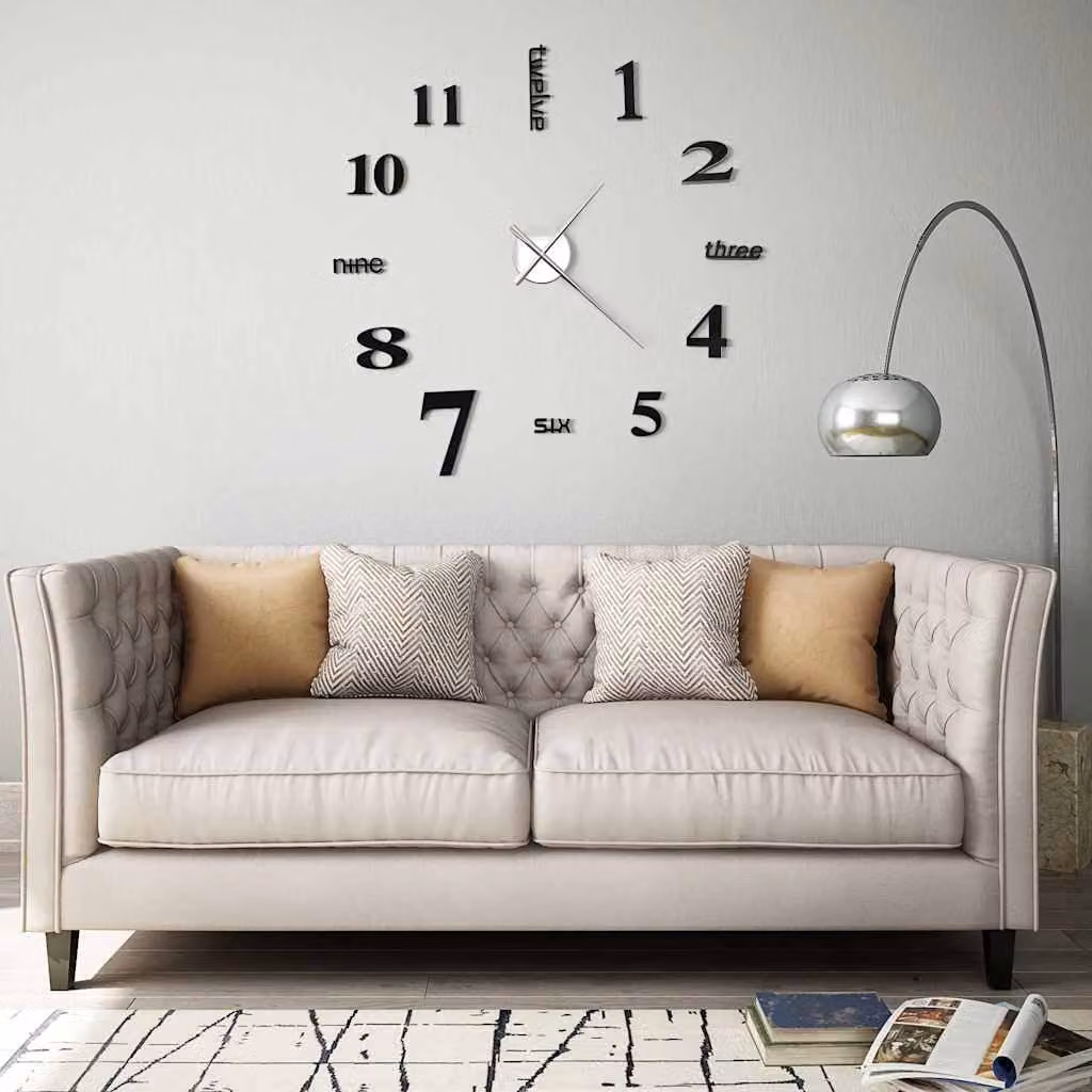 vidaXL Orologio da Parete Analogico 3D Moderno Nero 100 cm