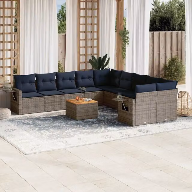 Set Divani da Giardino 11 pz con Cuscini Grigio in Polyrattan 3224759