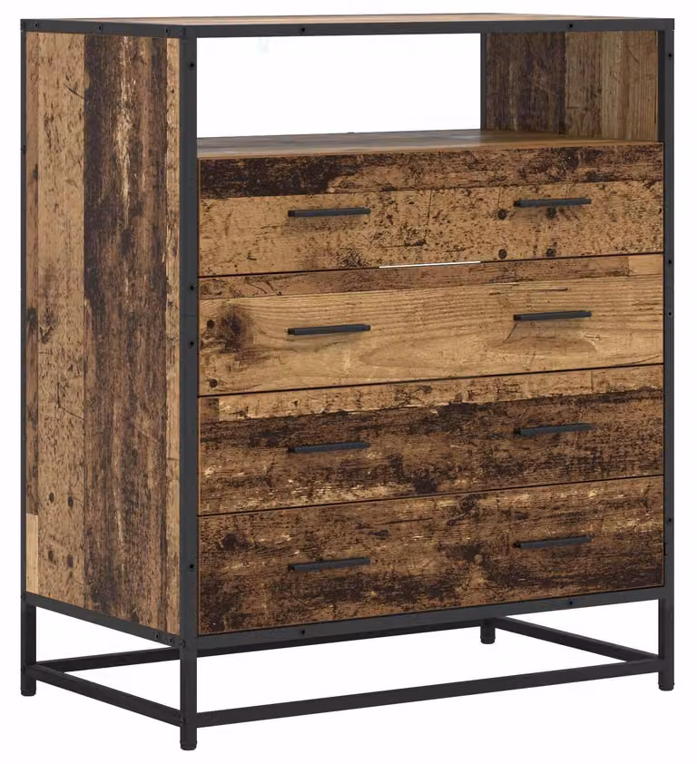 Mobiletto contenitore a 4 cassetti, realizzato in legno di recupero, dimensioni 70 x 41 x 83,5 cm