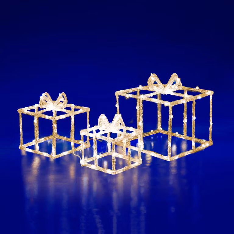 DICTROLUX Set di 3 Pacchi Regalo Luminosi con 135 LED Bianco Caldo