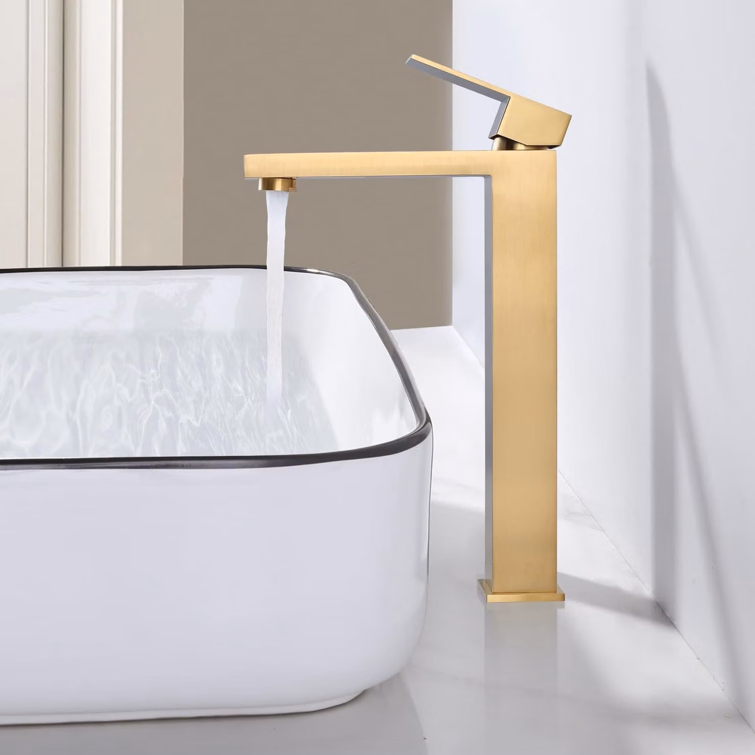 Miscelatore per lavabo, acciaio inossidabile 304, finitura oro, tubi da 60 cm