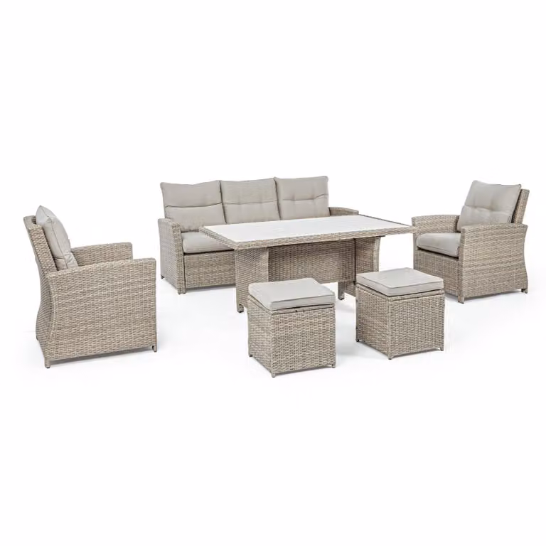 Set salotto da giardino ARANDA in fibra sintetica intrecciata, 6 pezzi e cuscini