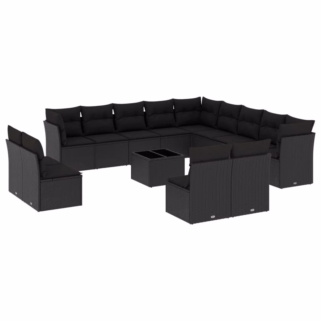 Set Divani da Giardino 14pz con Cuscini in Polyrattan Nero