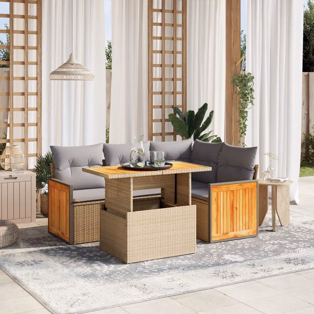 vidaXL Set Divano da Giardino a L con Cuscini Beige e Grigio in Polyrattan e Acciaio – 1