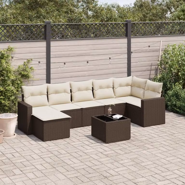 vidaXL Set Divani da Giardino 8 pz in Polyrattan Marrone con Cuscini e Tavolino