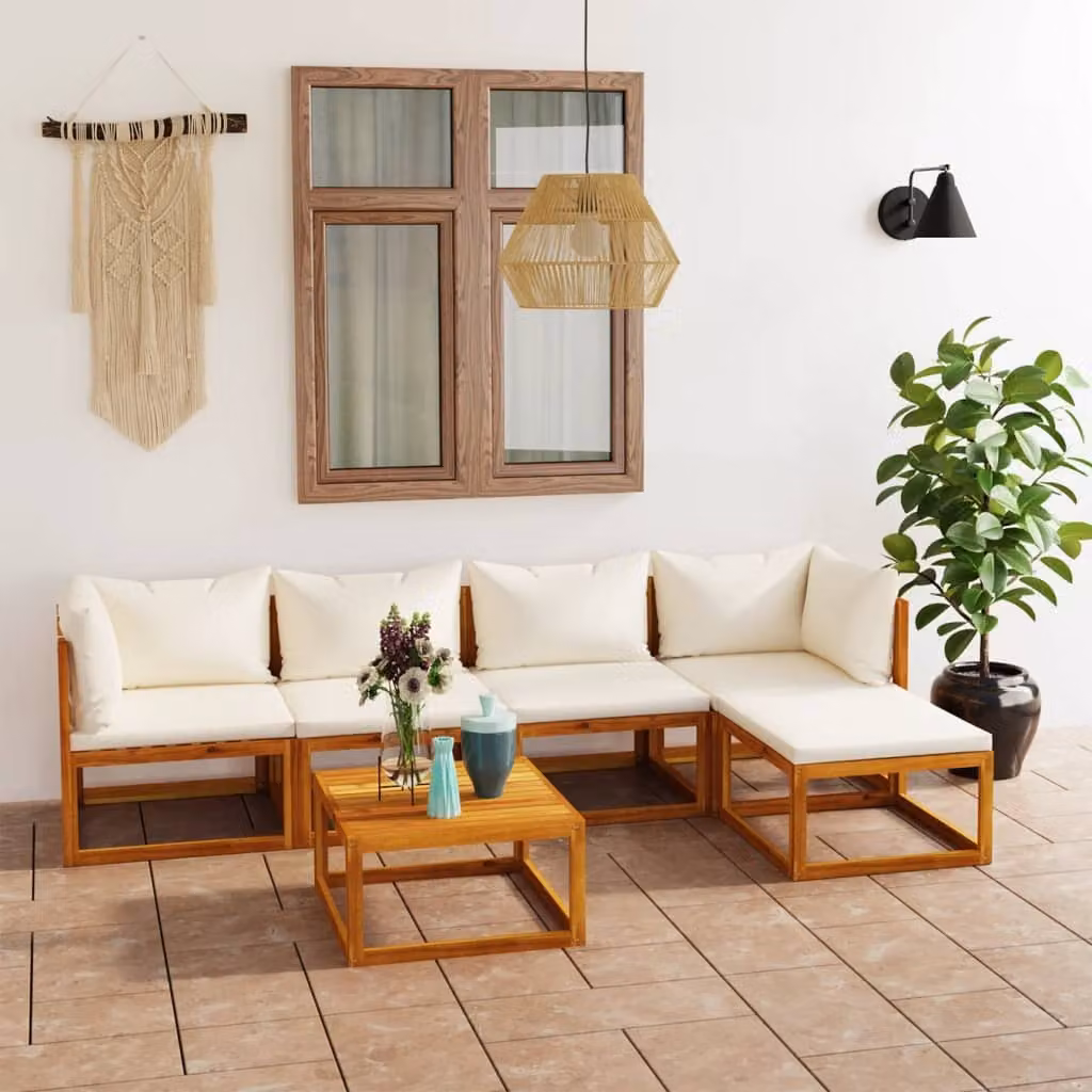 Maison Exclusive - Set da giardino da 6 pezzi con cuscini color crema, in legno massello di acacia