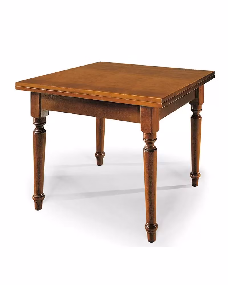 Tavolo da pranzo quadrato in legno noce marrone con gambe tornite e piano allungabile a libro Mobili 2G L/P: 90 x 90 cm – 3