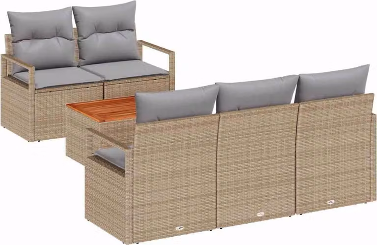 Set Divano da Giardino con cuscino 6 pcs Beige polyrattan