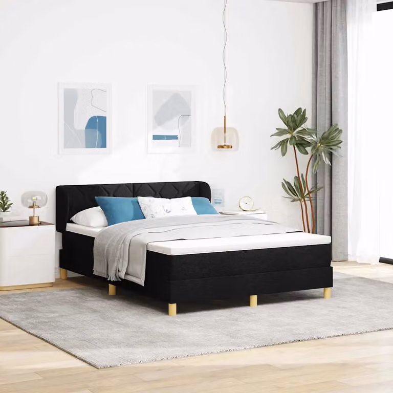 Letto a molle con testiera vidaXL in tessuto nero L: 140 cm, P: 190 cm