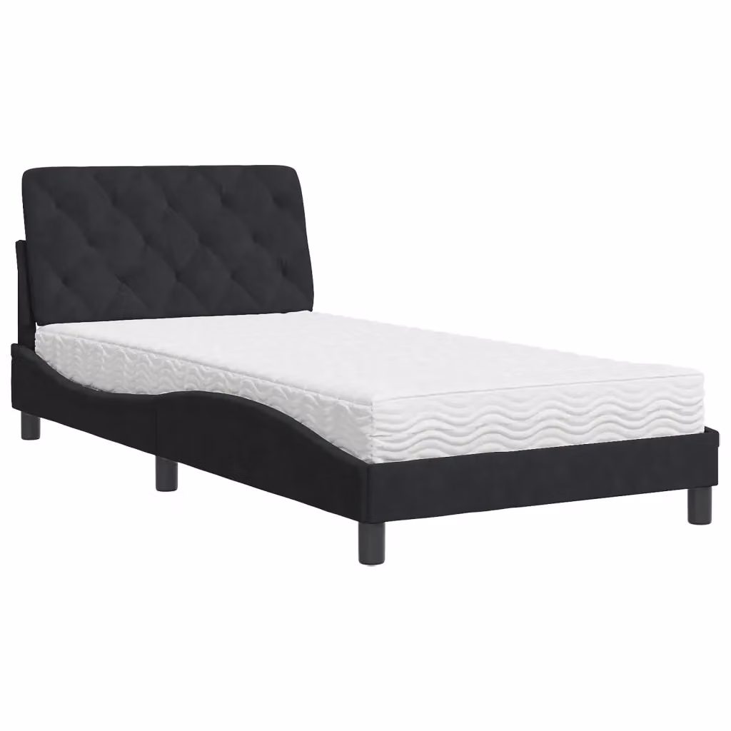 Letto moderno vidaXL con materasso in velluto nero e cassetti, L/P/H: 200 x 100 x 74,5 cm – 2
