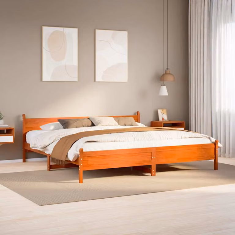 Letto in legno di pino vidaXL color marrone cera con doghe piatte, L 200 x P 200 x H 205 cm
