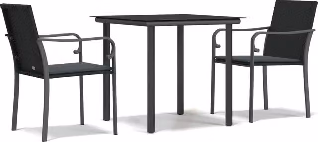 Set Pranzo da Giardino 3pz | Set Salotto da Giardino con Cuscini in Polyrattan e Acciaio