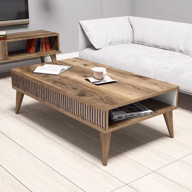 DMORA Tavolino da Salotto Moderno Rettangolare Marrone e Bianco L/P/H: 126 x 60 x 35 cm – 1