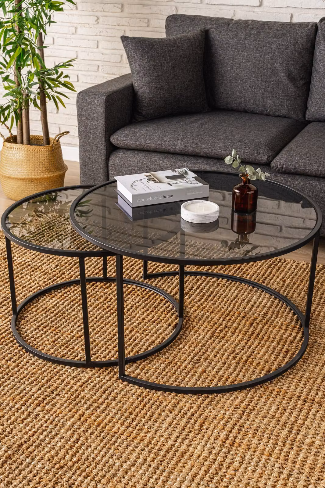 Skye Decor, Black-Grey-80-60, tavolini, nero, vetro, 80 x 43 x 80 cm