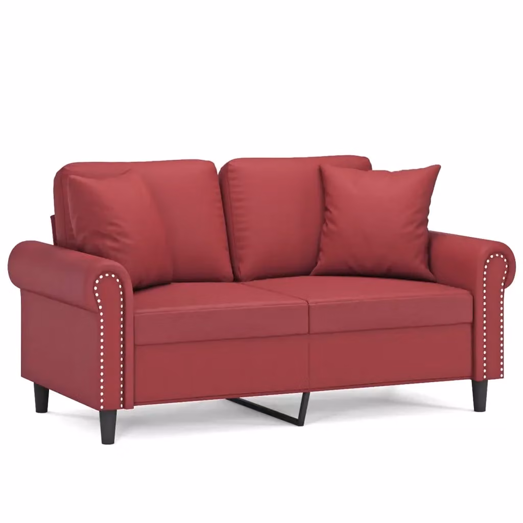 Divano a 2 posti moderno vidaXL in similpelle rosso con cuscini e struttura in metallo L: 152 cm, P: 77 cm, H: 80 cm – 2