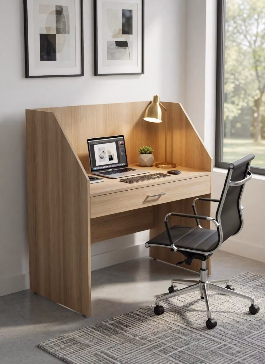 Scrivania compatta, dal design moderno e funzionale, con cassetto
