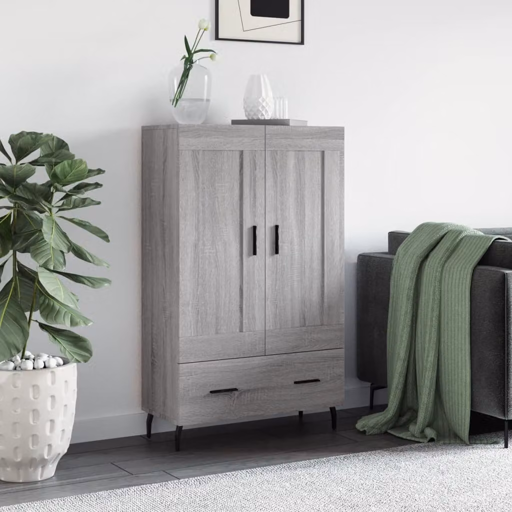 Credenza moderna vidaXL in legno multistrato e MDF, colore Grigio, L 69,5 cm x P 31 cm x H 115 cm