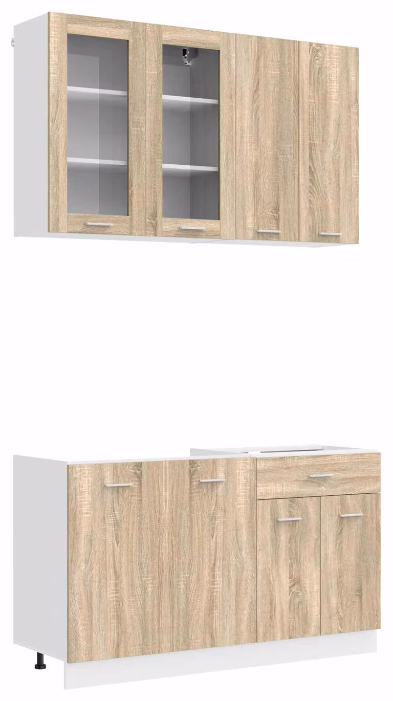 Set da cucina LYON, composto da 4 elementi, realizzato in legno impiallacciato effetto noce Sonoma