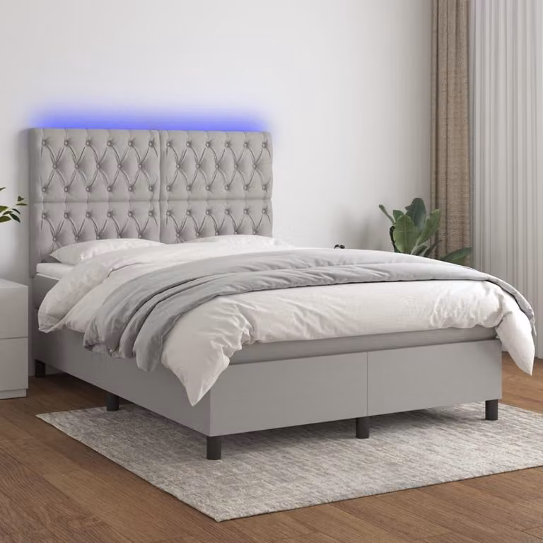 Maison Exclusive - Letto a Molle Materasso e LED Grigio Chiaro 140x200 cm Tessuto
