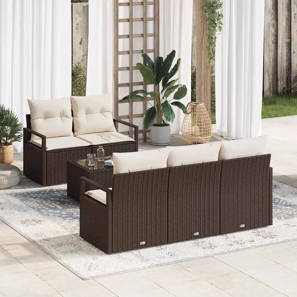 vidaXL Set Divano da Giardino Moderno 6 Pezzi con Cuscini Marrone e Beige