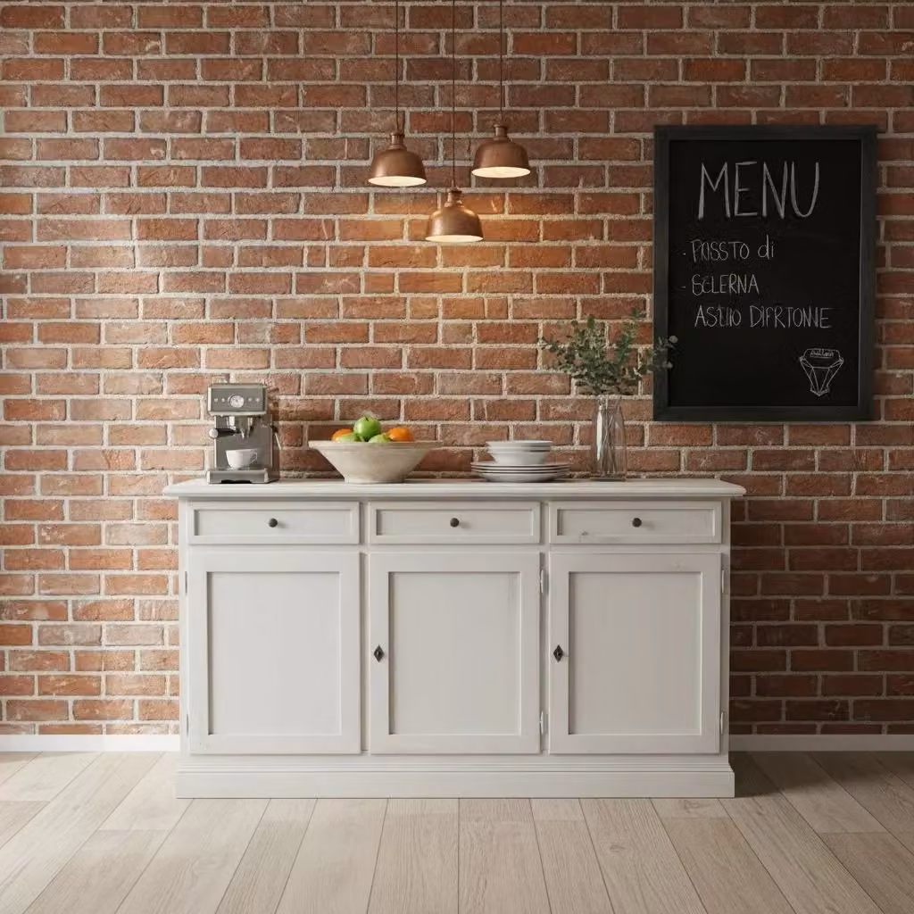 Madia credenza in legno shabby chic con 3 ante bianco invecchiato Mobili 2G L: 156 cm, P: 42 cm, H: 85 cm – 2