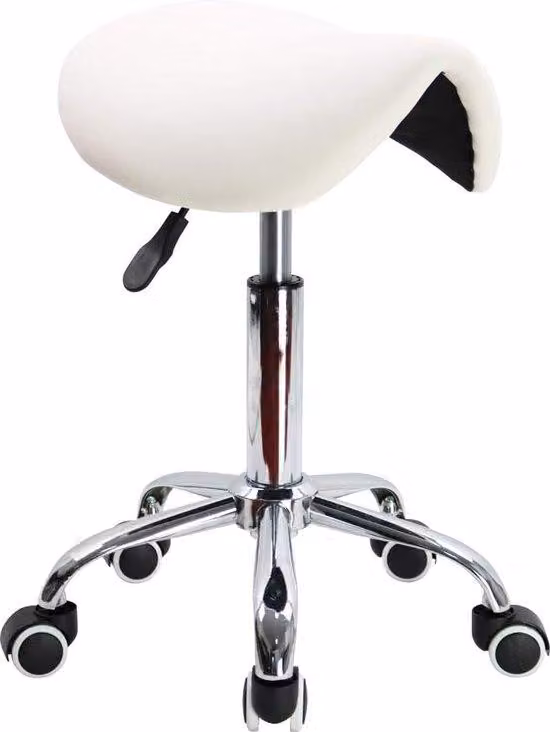 Sedia da ufficio Famanu, regolabile in altezza, girevole, ergonomica con seduta a forma di sella, colore bianco