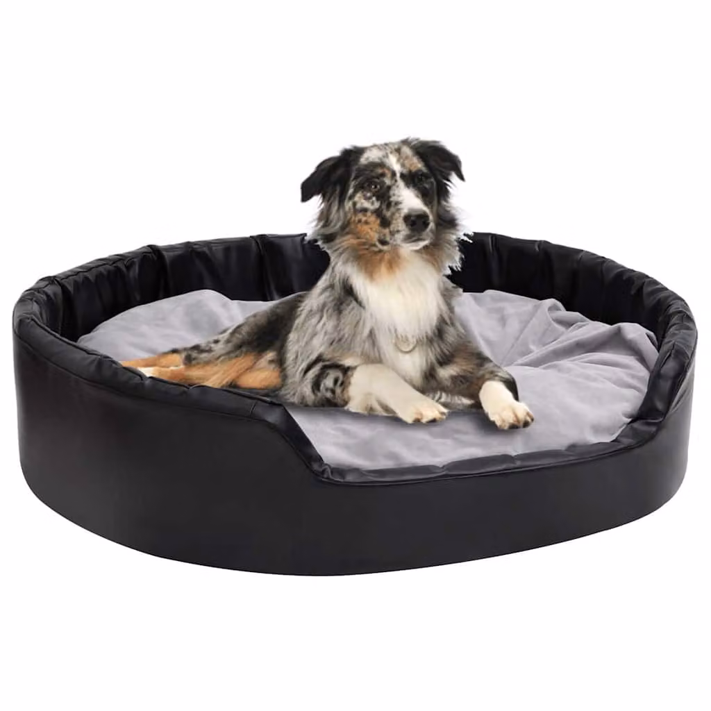 vidaXL Lettino per Cani Moderno in Similpelle e Tessuto Nero e Grigio L: 99 cm, P: 89 cm, H: 21 cm