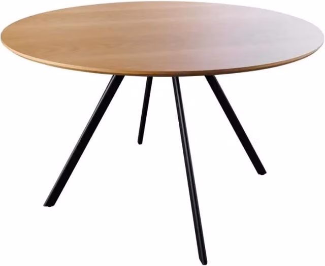 Tavolo da pranzo rotondo Meublorama in stile industriale con piano in legno marrone e struttura in metallo nero, Diametro: 120 cm, Altezza: 75 cm