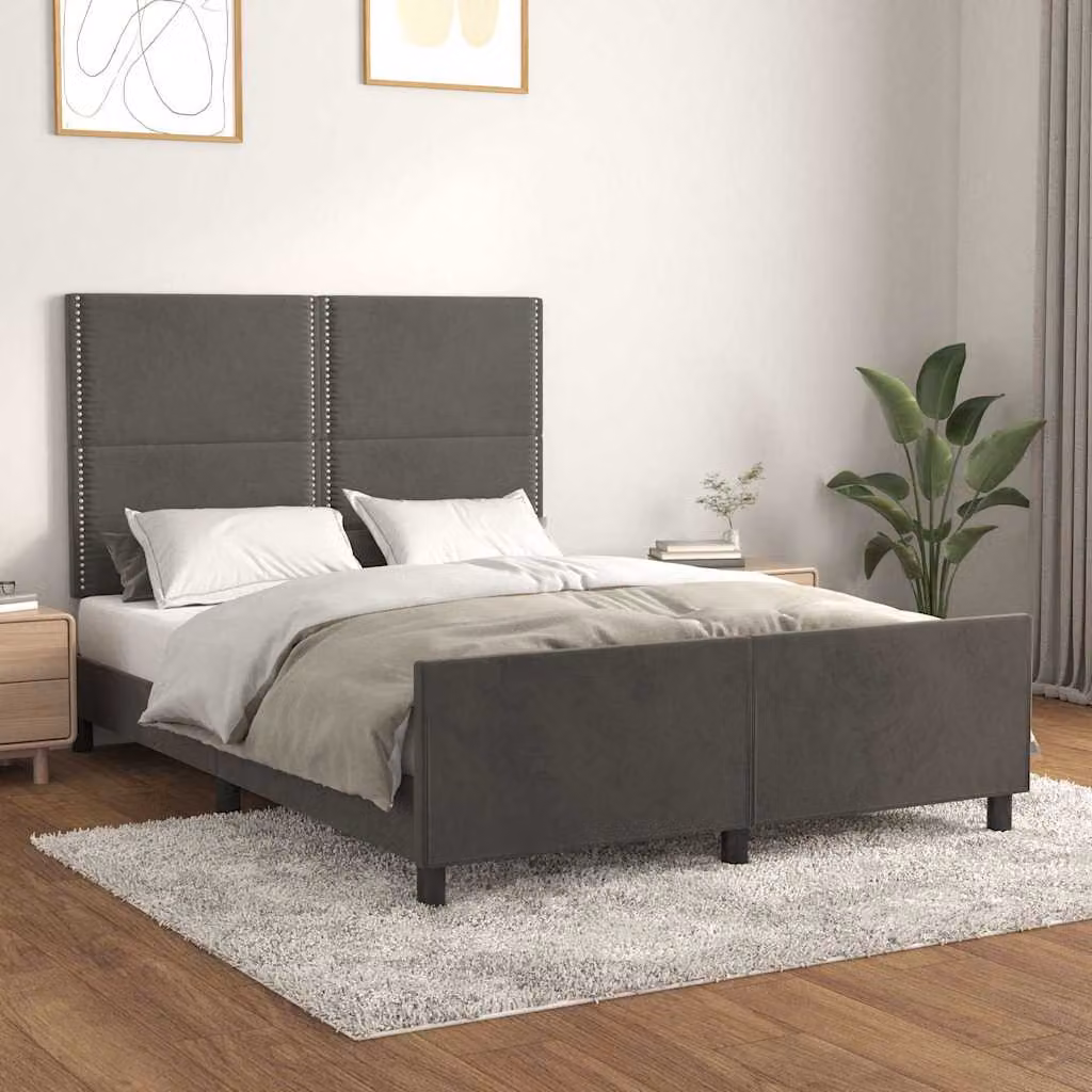 vidaXL Giroletto senza Materasso in Velluto Grigio con Struttura in Legno L/P/H: 140 x 200 x 146 cm – 1