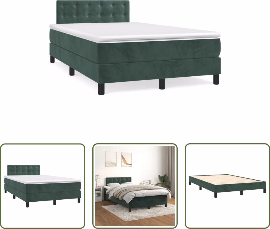The Living Store Letto a molle con materasso verde scuro 120x190 cm in velluto