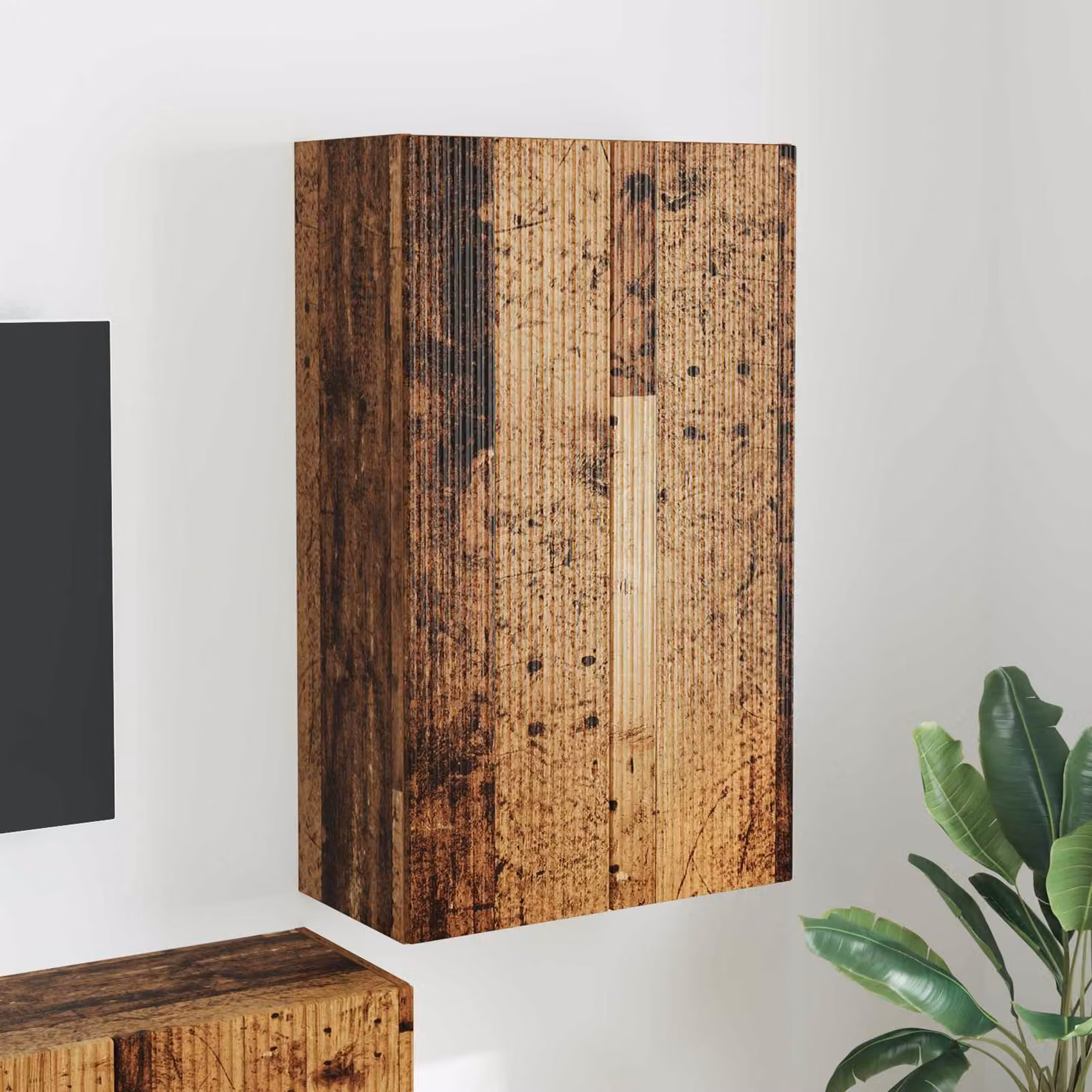 Mobile TV da parete vidaXL in legno vecchio marrone, L 59,5 cm x P 31 cm x H 100 cm