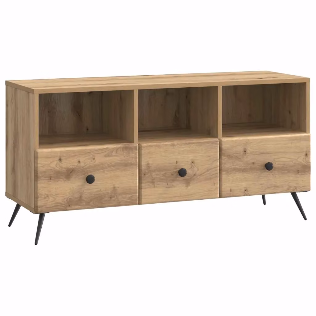 Mobile TV moderno in rovere color marrone con cassetto e passacavi L: 102 cm, P: 34,5 cm, H: 50 cm – 2