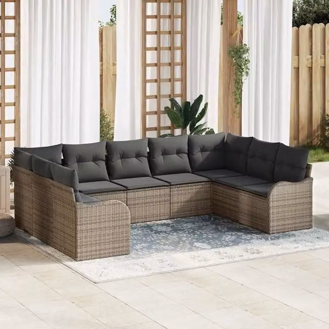 Set Divano da Giardino 9 pz Grigio polyrattan 3354528