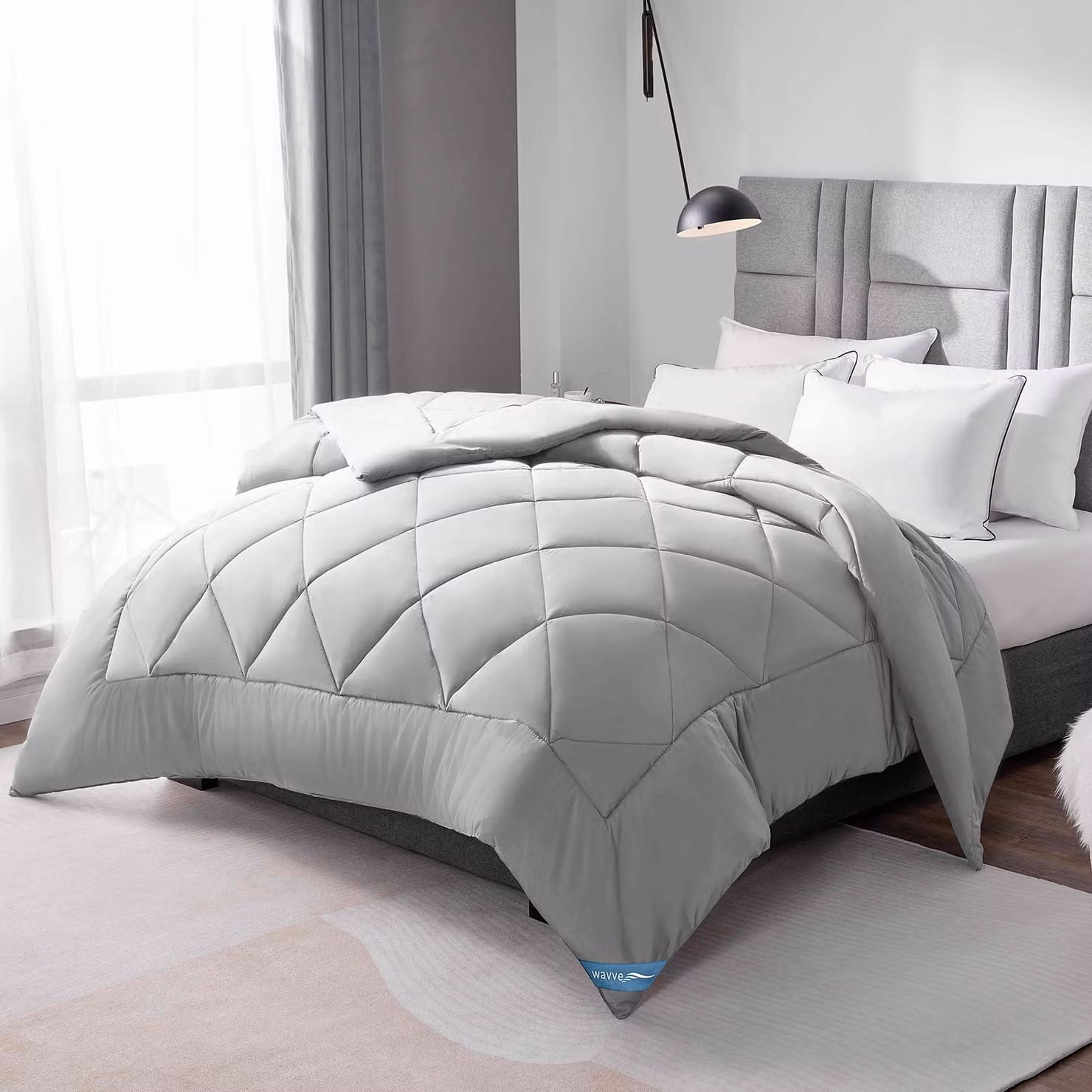 Copertura per letto, 220x240 cm, color grigio chiaro, in fibra sintetica, per la camera da letto