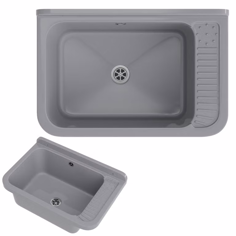 Granitan - Lavello in granito - Lavello da cucina - 58x38 cm - Grigio - con sifone - resistente agli agenti chimici - NEGRA