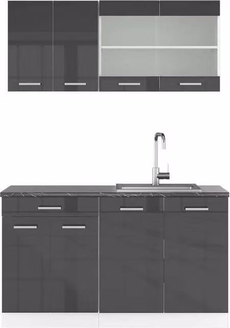 Cucina monoblocco R-Line Antracite lucido/Bianco 140 cm, PL Antracite Vicco