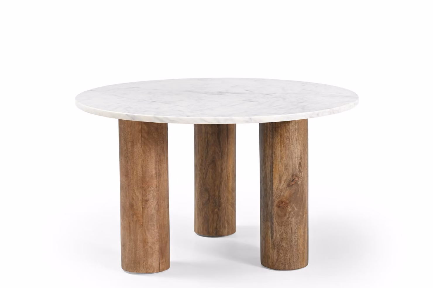 Marmoholz - Tavolino rotondo Noto Ø70 cm x H40 cm in marmo bianco naturale e legno massiccio di mango marrone - tavolo in stile classico moderno
