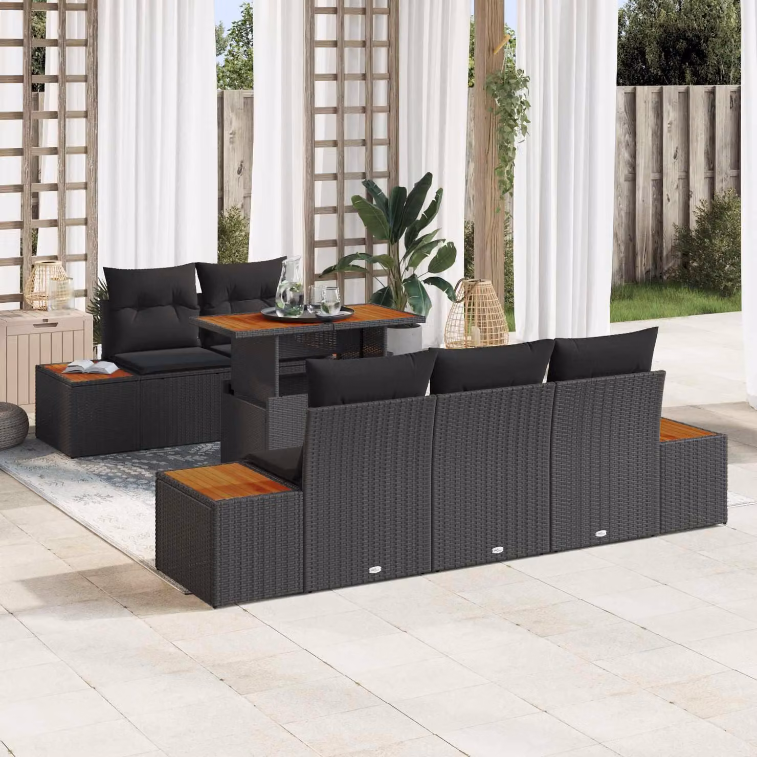 Maison Exclusive - Set da giardino composto da 6 pezzi, divano in rattan sintetico nero