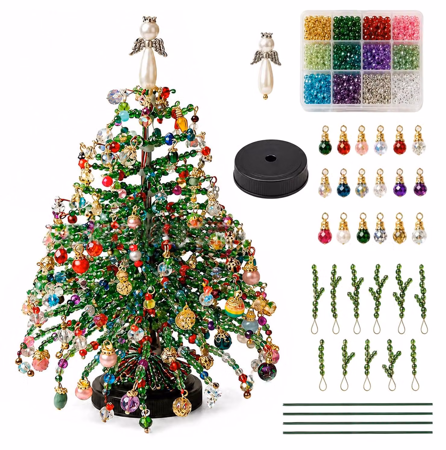 Kit per creare: Albero di Natale da tavolo fatto di perline, 20 cm, colorato