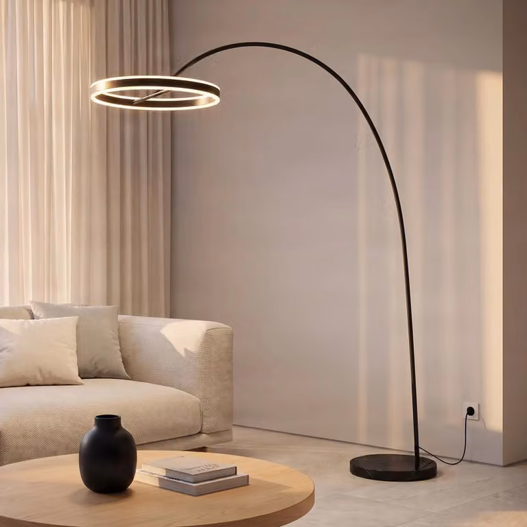 Lampada ad arco Yekta Lucande, dimmerabile, Nero, Soggiorno / Sala da pranzo, Metallo, Design, Lampada da terra