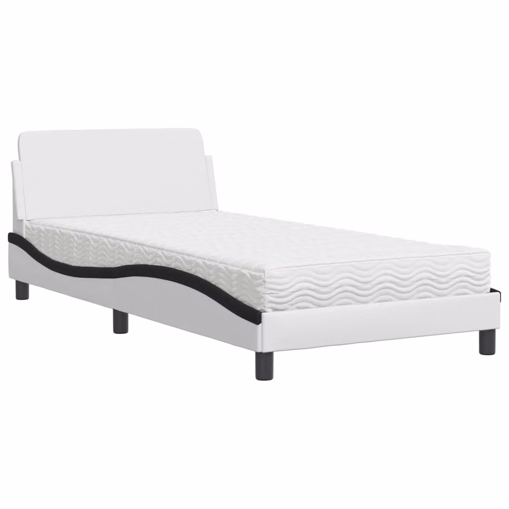 Letto con Materasso Dover Bianco e Nero 100x200 cm in Pelle finta