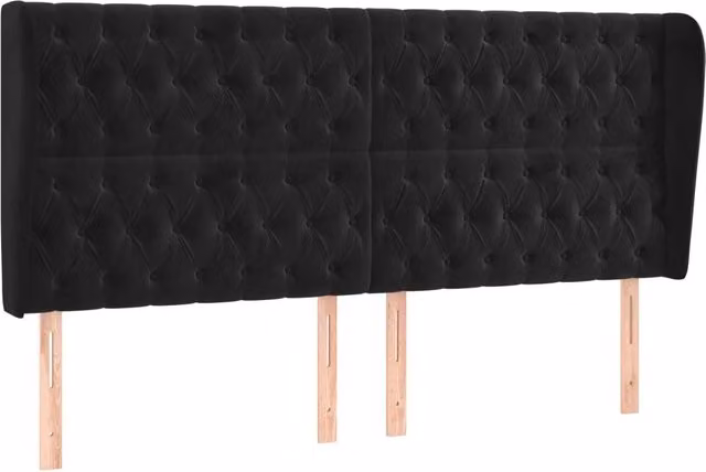 Testiera | Testata ad Orecchio Nera 183x23x118/128 cm in Velluto