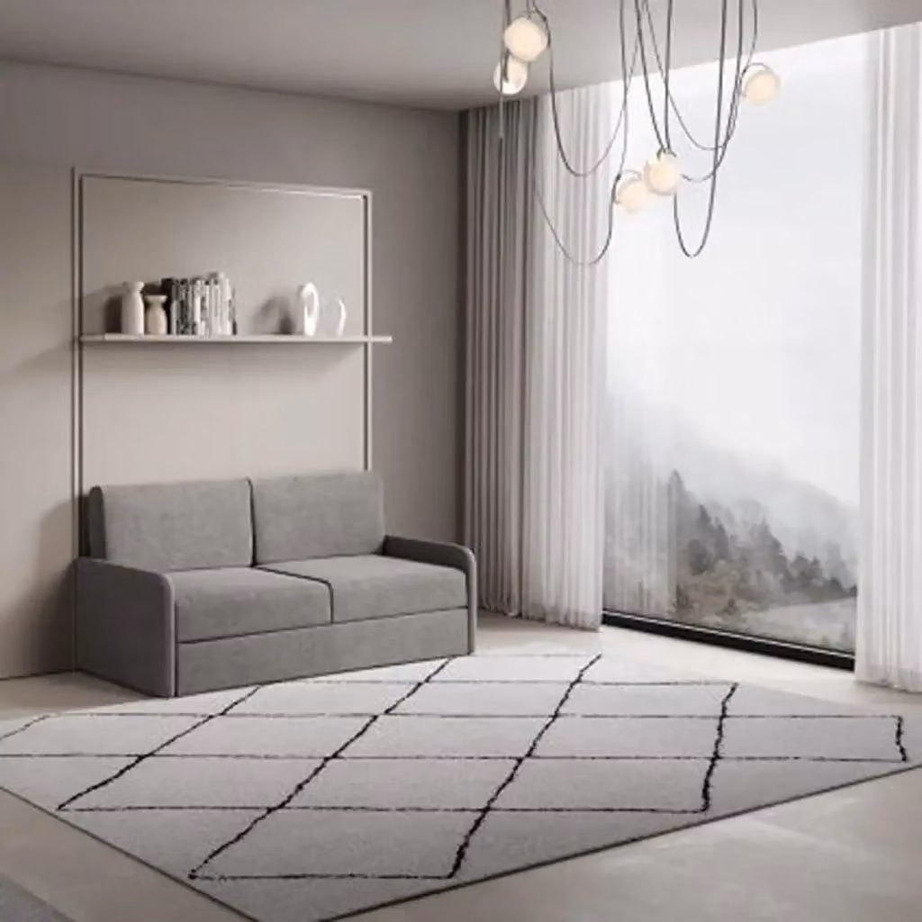 Letto matrimoniale a scomparsa Versia con divano, mensola e armadio a sinistra con 2 ante, colore argilla, L/P/H: 160 x 200 cm – 2
