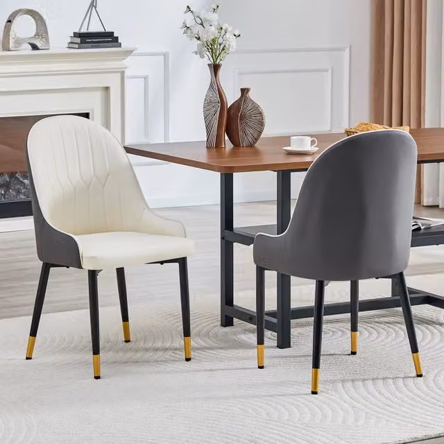 Set di 2 sedie da pranzo imbottite MINIMAL in similpelle bianco e grigio scuro con schienale e struttura in metallo